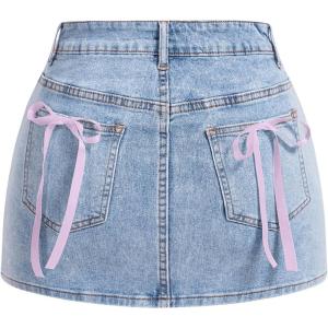 imageMakeMeChic Womens Denim Skirt High Waist Bow Pocket Bodycon Y2K Mini Jean SkirtsLight Wash B