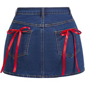 imageMakeMeChic Womens Denim Skirt High Waist Bow Pocket Bodycon Y2K Mini Jean SkirtsMedium Wash a