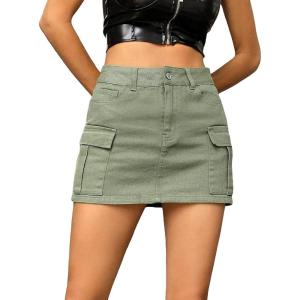 imageMakeMeChic Womens Denim Skirt Y2K Denim Skort Low Rise Mini Jean SkirtArmy Green