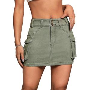 imageMakeMeChic Womens Denim Skirt Y2K Denim Skort Low Rise Mini Jean SkirtArmy Green C