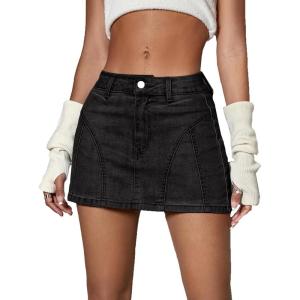 imageMakeMeChic Womens Denim Skirt Y2K Denim Skort Low Rise Mini Jean SkirtBlack D