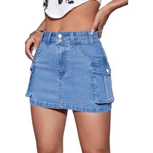 imageMakeMeChic Womens Denim Skirt Y2K Denim Skort Low Rise Mini Jean SkirtBlue