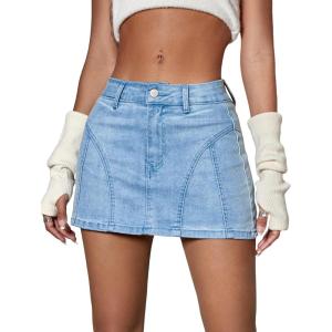 imageMakeMeChic Womens Denim Skirt Y2K Denim Skort Low Rise Mini Jean SkirtLight Blue
