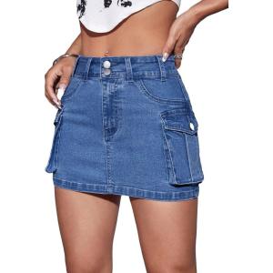 imageMakeMeChic Womens Denim Skirt Y2K Denim Skort Low Rise Mini Jean SkirtMedium Blue