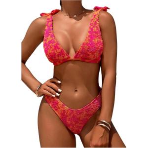 imageMakeMeChic Womens Floral 2 Piece Swimsuit Deep V Neck High Cut Bikini Sets Bathing SuitMulticolor a