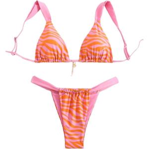 imageMakeMeChic Womens Floral Print 2 Piece Bikini Sets Tie Back Triangle Thong Bathing Suit SwimsuitMulticolor H