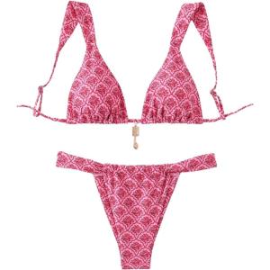 imageMakeMeChic Womens Floral Print 2 Piece Bikini Sets Tie Back Triangle Thong Bathing Suit SwimsuitPink Floral Multi