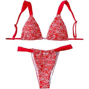 imageMakeMeChic Womens Floral Print 2 Piece Bikini Sets Tie Back Triangle Thong Bathing Suit SwimsuitWhite Floral