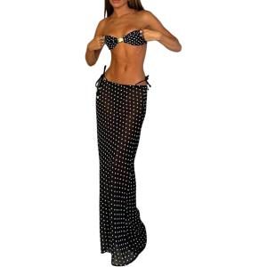 imageMakeMeChic Womens Halter Triangle Bikini Sets Floral 3 Piece Swimsuit Bathing Suit Cover Up Long SkirtPolka Dots