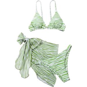 imageMakeMeChic Womens Halter Triangle Bikini Sets Leopard 3 Piece Swimsuit Bathing Suit Cover Up SkirtGreen