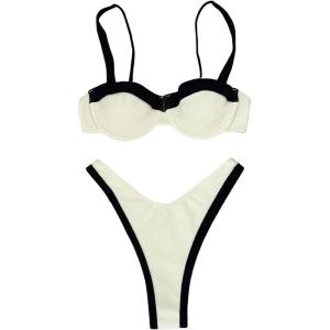 imageMakeMeChic Womens High Waisted Bikini Sets Color Block 2 Piece Swimsuit Bathing SuitWhite