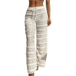 imageMakeMeChic Womens Lace Sheer Frill Swimwear Cover Up Pants Wide Leg Drawstring Beach PantsWhite