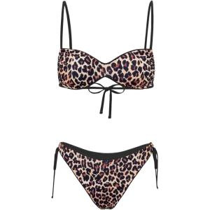 imageMakeMeChic Womens Leopard Print Bikini Set Spaghetti Strap Backless Tie Side Swimsuits BeachwearBlack