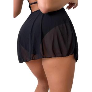 imageMakeMeChic Womens Sheer Mesh Swim Cover Up Swimsuit Beach Cover Up SkirtBlack