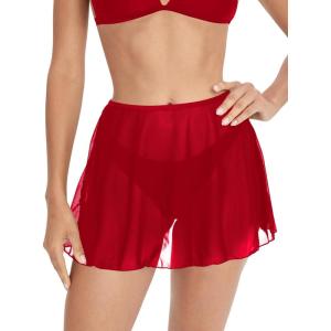 imageMakeMeChic Womens Sheer Mesh Swim Cover Up Swimsuit Beach Cover Up SkirtRed
