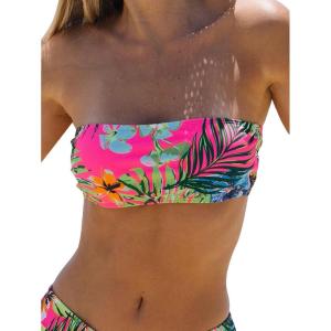 imageMakeMeChic Womens Strapless Bikini Top Floral Print Bandeau Swimsuit Bikini TopsMulticolor