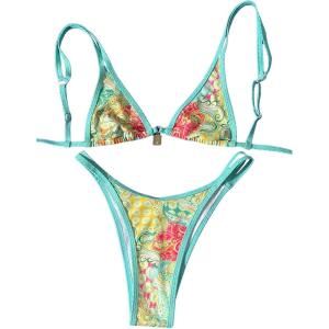 imageMakeMeChic Womens Triangle Thong Bikini Sets High Cut Swimsuit Bathing Suit SwimwearGreen Yellow
