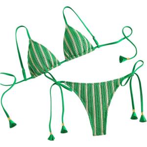 imageMakeMeChic Womens Triangle Thong Bikini Sets High Cut Swimsuit Bathing Suit SwimwearKnit Green