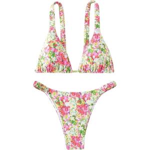 imageMakeMeChic Womens Triangle Thong Bikini Sets High Cut Swimsuit Bathing Suit SwimwearMulticolor B