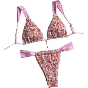 imageMakeMeChic Womens Triangle Thong Bikini Sets High Cut Swimsuit Bathing Suit SwimwearMulticolor a