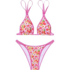 imageMakeMeChic Womens Triangle Thong Bikini Sets High Cut Swimsuit Bathing Suit SwimwearPink