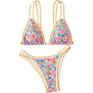 imageMakeMeChic Womens Triangle Thong Bikini Sets High Cut Swimsuit Bathing Suit SwimwearRandom Floral