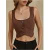 imageMakeMeChic Womens Corset Suit Vest Corduroy Sleeveless Scoop Neck Crop Vest Blazer JacketCoffee Brown