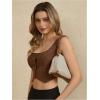 imageMakeMeChic Womens Corset Suit Vest Corduroy Sleeveless Scoop Neck Crop Vest Blazer JacketCoffee Brown