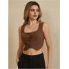imageMakeMeChic Womens Corset Suit Vest Corduroy Sleeveless Scoop Neck Crop Vest Blazer JacketCoffee Brown