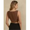 imageMakeMeChic Womens Corset Suit Vest Corduroy Sleeveless Scoop Neck Crop Vest Blazer JacketCoffee Brown