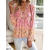 imageMakeMeChic Womens Floral Print Ruffle Lantern Sleeve V Neck Tie Front Boho Blouse ShirtsPink