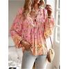 imageMakeMeChic Womens Floral Print Ruffle Lantern Sleeve V Neck Tie Front Boho Blouse ShirtsPink