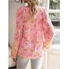 imageMakeMeChic Womens Floral Print Ruffle Lantern Sleeve V Neck Tie Front Boho Blouse ShirtsPink