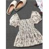 imageMakeMeChic Womens Floral Puff Sleeve Square Neck Blouse Ruffle Hem Shirred Blouses TopApricot