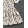 imageMakeMeChic Womens Floral Puff Sleeve Square Neck Blouse Ruffle Hem Shirred Blouses TopApricot