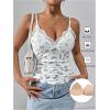imageMakeMeChic Womens Halter Top Y2K Lace V Neck Ruched Low Cut Halter Tank Tops Camisole TopsBlue and White