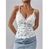 imageMakeMeChic Womens Halter Top Y2K Lace V Neck Ruched Low Cut Halter Tank Tops Camisole TopsBlue and White