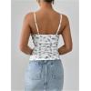 imageMakeMeChic Womens Halter Top Y2K Lace V Neck Ruched Low Cut Halter Tank Tops Camisole TopsBlue and White