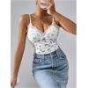 imageMakeMeChic Womens Halter Top Y2K Lace V Neck Ruched Low Cut Halter Tank Tops Camisole TopsBlue and White