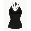 imageMakeMeChic Womens Halter Top Y2K Lace V Neck Ruched Low Cut Halter Tank Tops Camisole TopsC Black