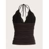 imageMakeMeChic Womens Halter Top Y2K Lace V Neck Ruched Low Cut Halter Tank Tops Camisole TopsChocolate Brown