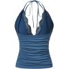 imageMakeMeChic Womens Halter Top Y2K Lace V Neck Ruched Low Cut Halter Tank Tops Camisole TopsDusty Blue
