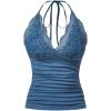 imageMakeMeChic Womens Halter Top Y2K Lace V Neck Ruched Low Cut Halter Tank Tops Camisole TopsDusty Blue