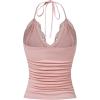 imageMakeMeChic Womens Halter Top Y2K Lace V Neck Ruched Low Cut Halter Tank Tops Camisole TopsDusty Pink