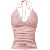 imageMakeMeChic Womens Halter Top Y2K Lace V Neck Ruched Low Cut Halter Tank Tops Camisole TopsDusty Pink