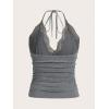 imageMakeMeChic Womens Halter Top Y2K Lace V Neck Ruched Low Cut Halter Tank Tops Camisole TopsG Grey