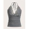 imageMakeMeChic Womens Halter Top Y2K Lace V Neck Ruched Low Cut Halter Tank Tops Camisole TopsG Grey
