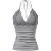 imageMakeMeChic Womens Halter Top Y2K Lace V Neck Ruched Low Cut Halter Tank Tops Camisole TopsGrey
