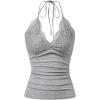 imageMakeMeChic Womens Halter Top Y2K Lace V Neck Ruched Low Cut Halter Tank Tops Camisole TopsGrey