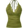 imageMakeMeChic Womens Halter Top Y2K Lace V Neck Ruched Low Cut Halter Tank Tops Camisole TopsOlive Green